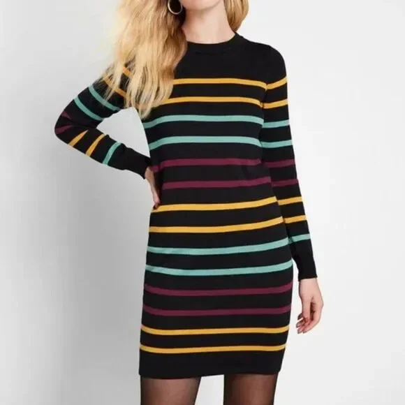Modcloth | Dresses | Modcloth Casual Message Sweater Dress Striped Black  Size Xs